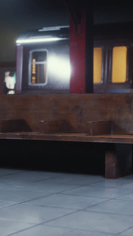 empty train station bench at night