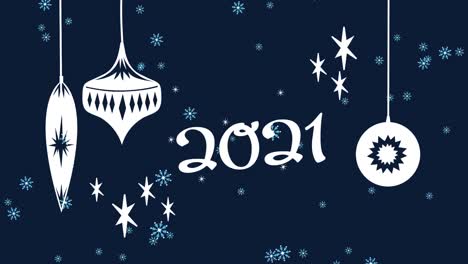 Digital-animation-of-2021-new-year-text-against-christmas-decorations-hanging-against-stars