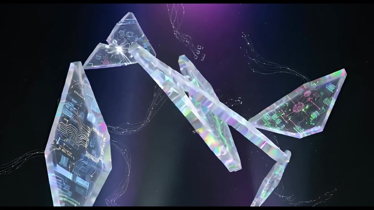 Futuristic Holographic Crystals with Circuit Board and Network Patterns