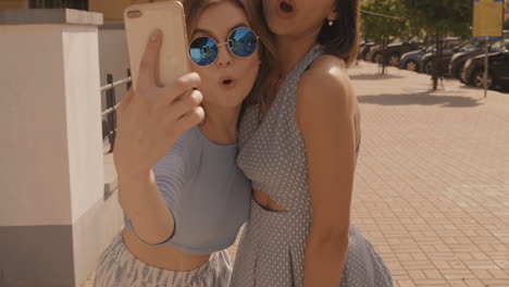 dos amigos tomando una selfie al aire libre