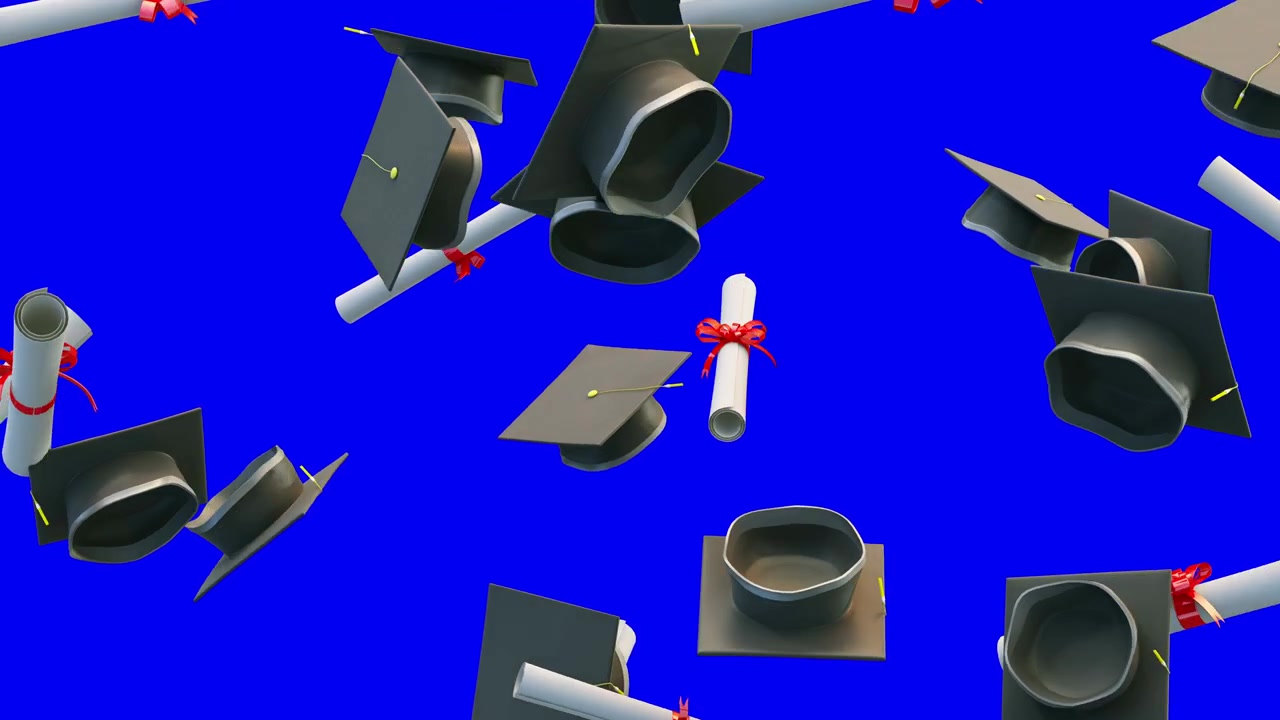 Toss of school graduates caps with Chroma key and Alpha channel mask in 4K Slow motion