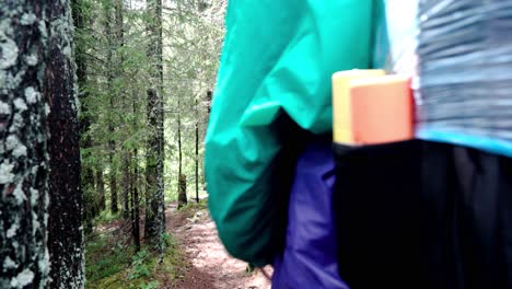 hiking in a forest with tent