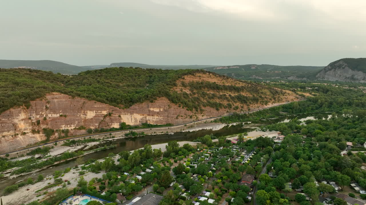 Flower Camping Le Riviera next Ardeche River in France AERIAL