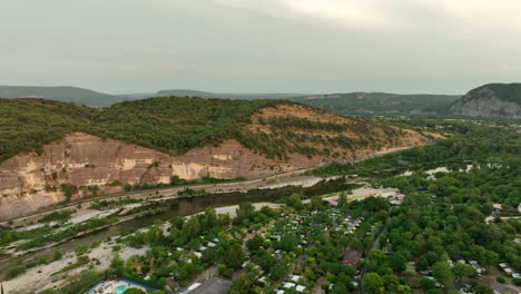 flower camping le riviera next ardeche river in france aerial