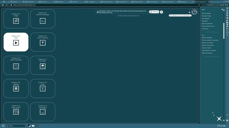 Generative artificial intelligence website generating video of solar panel factory