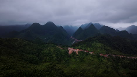 stunning aerial view of karst plateau, dong van rainy landscape, panoramic view