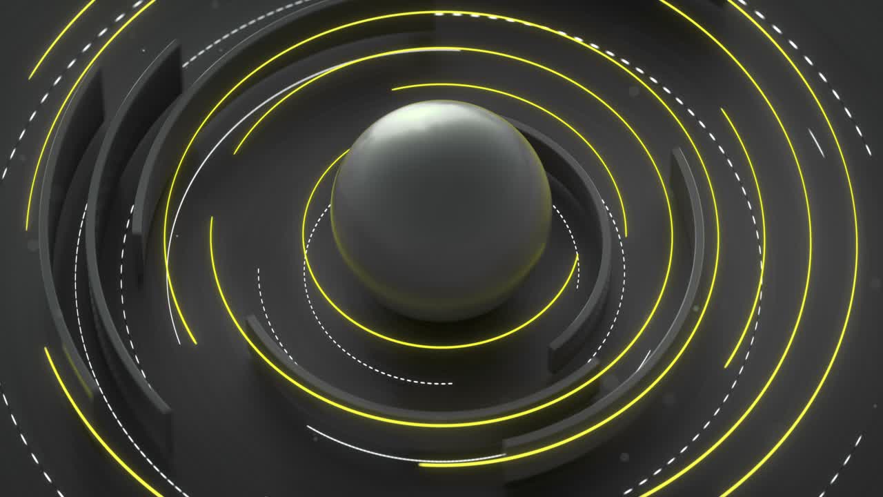 amarillo brillante forma circular futurista bucle sin costuras animación de renderización en 3d