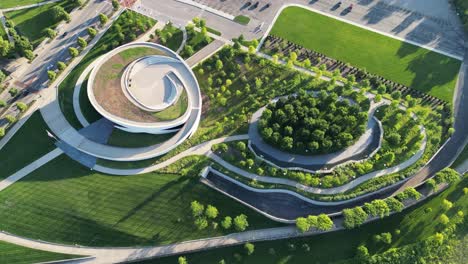 Aerial-Top-Down---National-Veterans-Memorial-and-Museum---Columbus,-Ohio