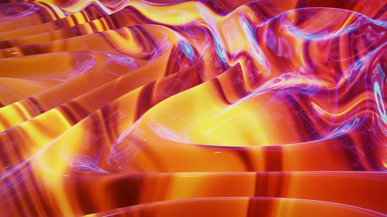 Looped abstract fluid background multicolor marble style. Beautiful glossy wavy surface of liquid with pattern, gradient color and flow waves on it. Creative bright bg with soft smooth animation.