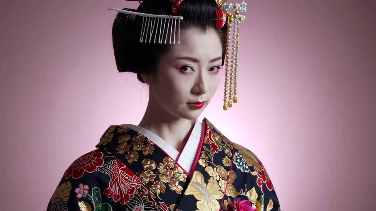 Elegant Portrait of a Japanese Woman in Traditional Kimono