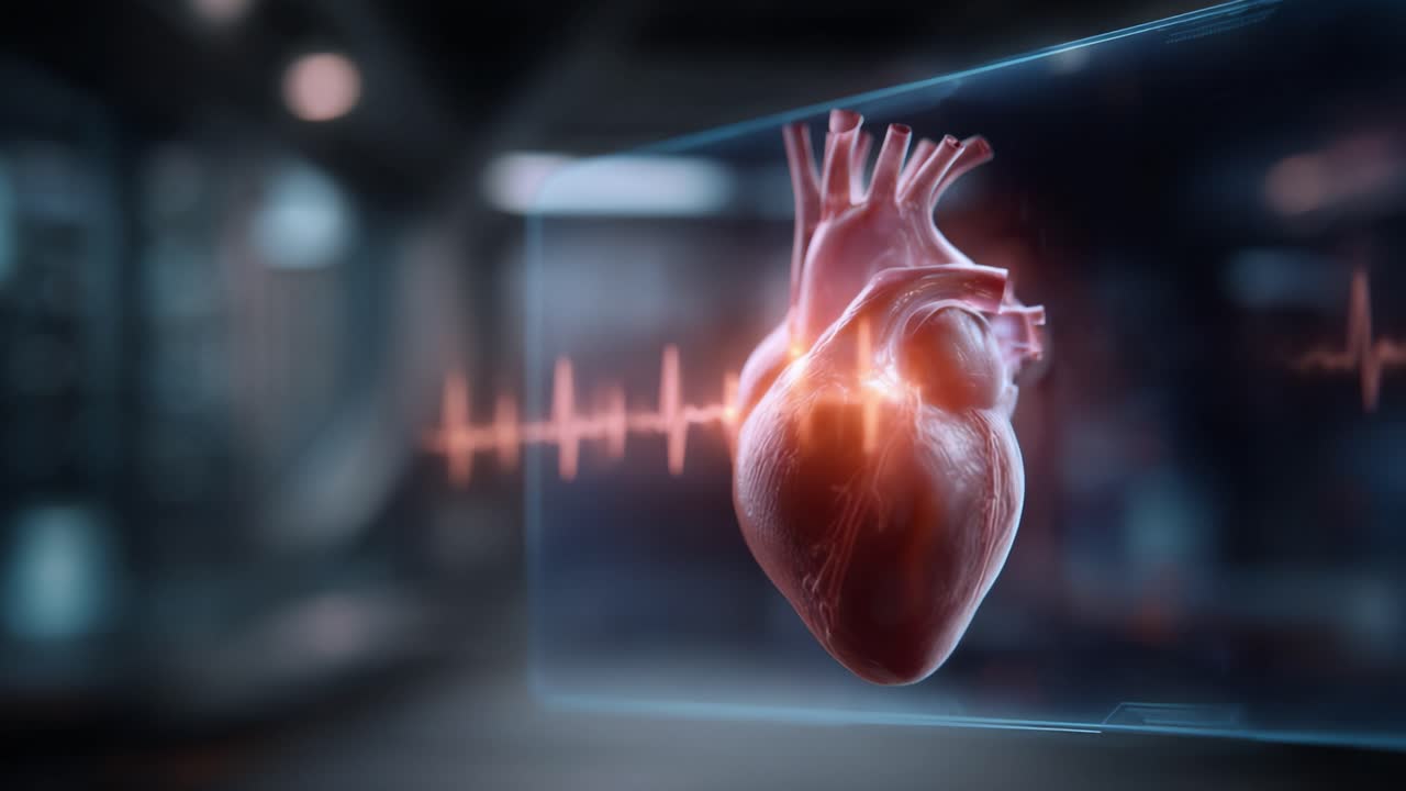 A Stunning Visualization of a Heart with Dynamic Electrocardiogram Displayed, Highlighting the Complexities and Beauty of Human Cardiac Anatomy