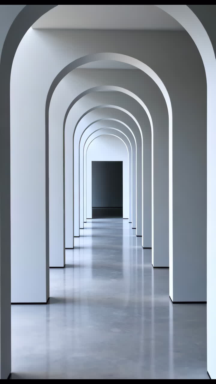 Minimalist White Archway Corridor with Reflective Floor