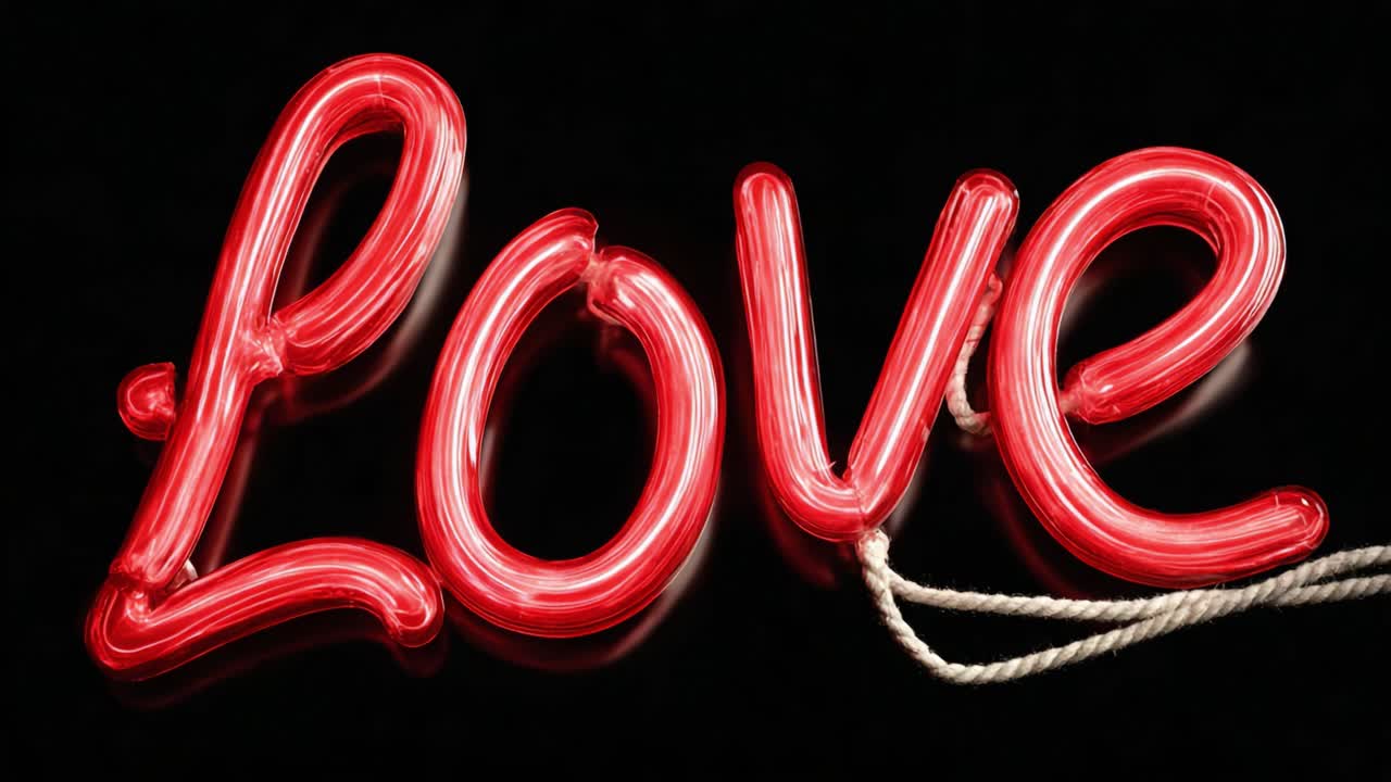 A Captivating Neon Sign Spelling Out 'Love' Illuminates the Darkness with Its Bright Red Glow, Creating an Inviting Atmosphere Perfect for Romantic Ambiance