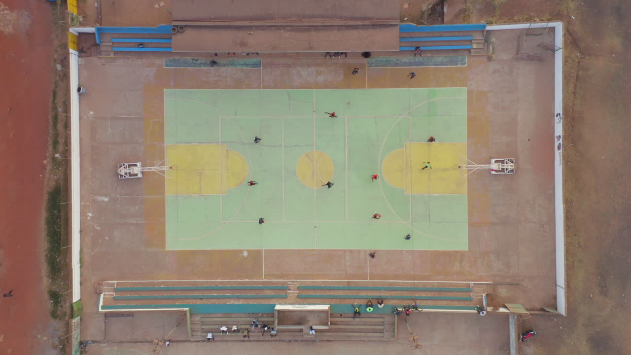 Aerial Top Down View of Outdoor Basketball Court in Guinea-Bissau City