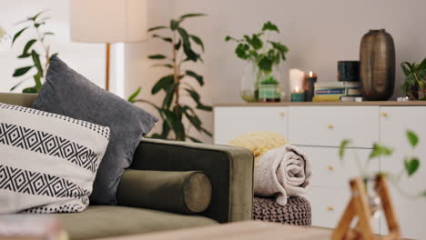 cozy living room with plants and pillows