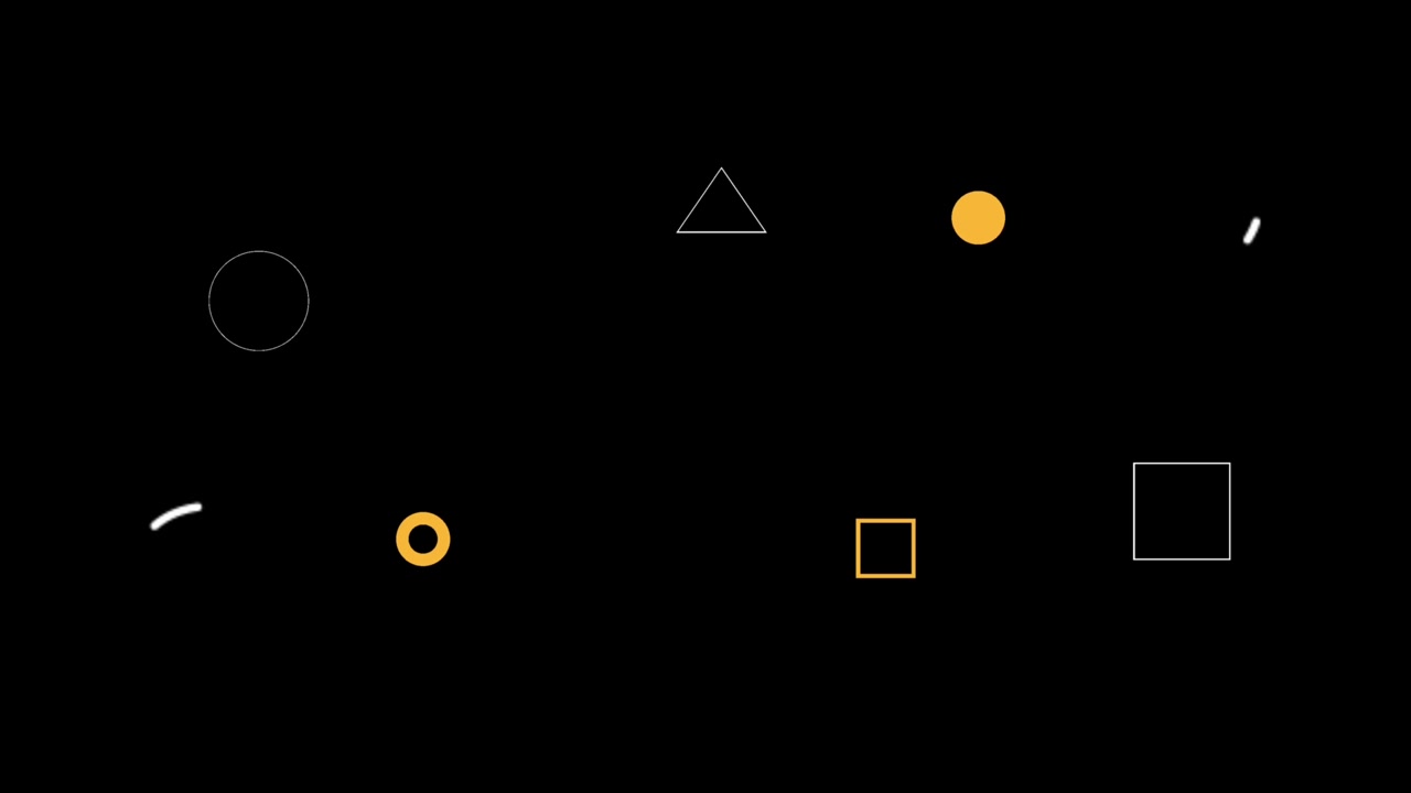Animation yellow geometric shape isolate floating on black background.