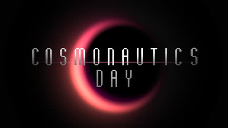 futuristic black and red nebula with glowing cosmonautics day text