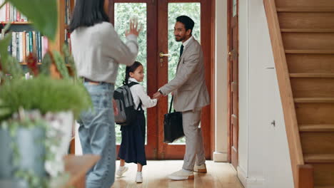 Children,-goodbye-and-parents-with-a-girl-leaving