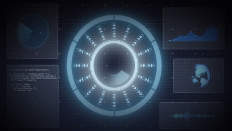 animation of scope scanning and data processing on screens over grid