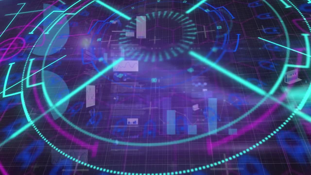 파란색 배경에 있는 금융 데이터 처리 애니메이션