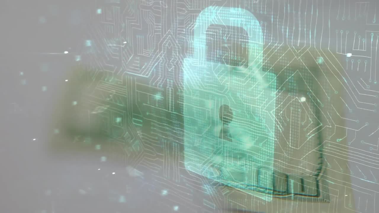 animación del circuito de integración y el candado de seguridad sobre el billete de dólar