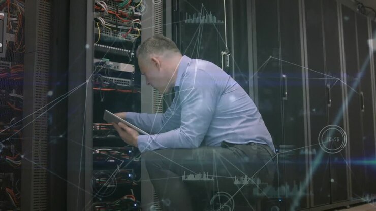 Technician in a server room