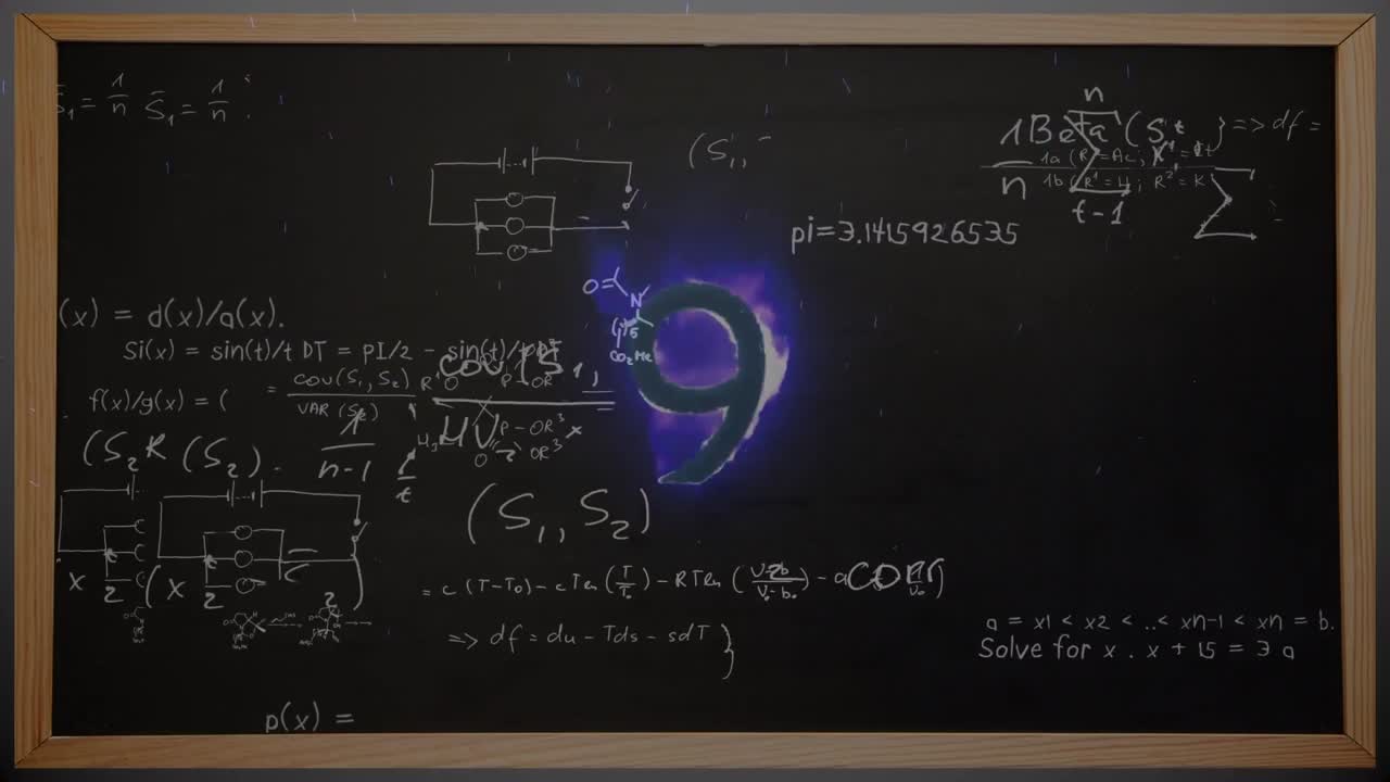 animación de ecuaciones matemáticas sobre la cuenta atrás