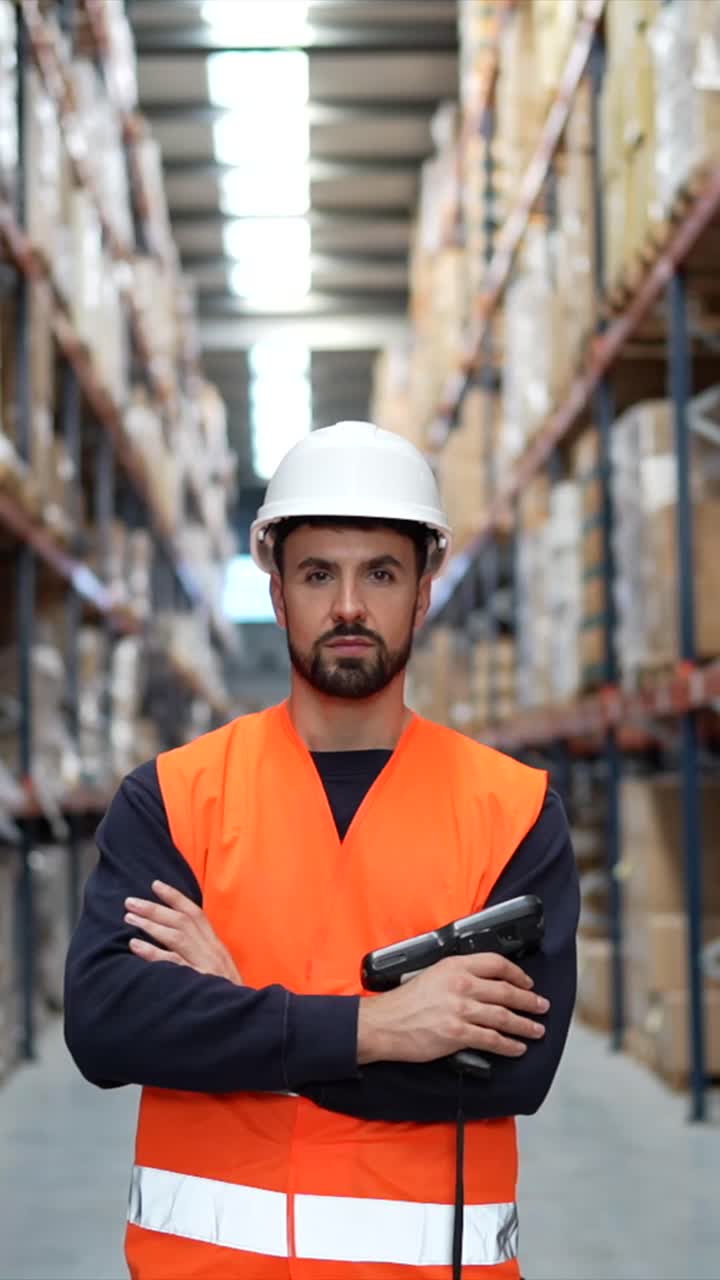 Lavoratore di magazzino con attrezzature di sicurezza