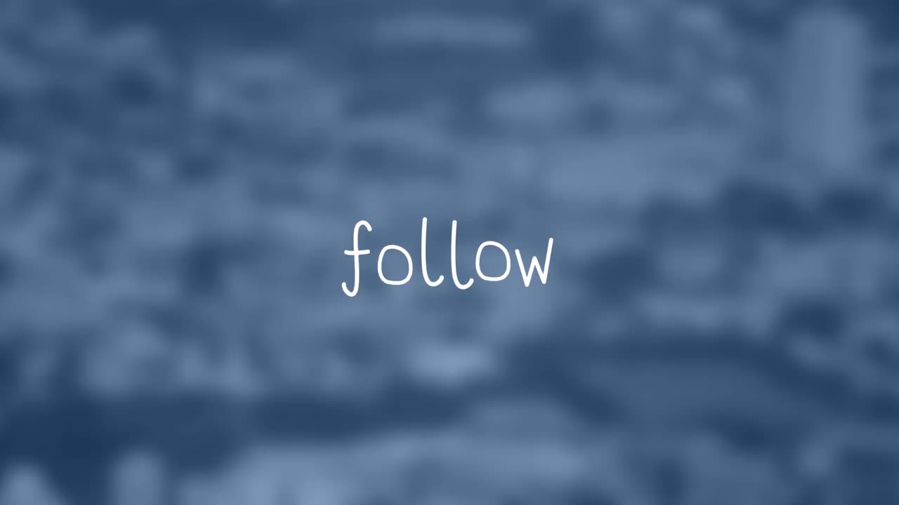 都市の景観上に表示されるフォローテキストのアニメーション