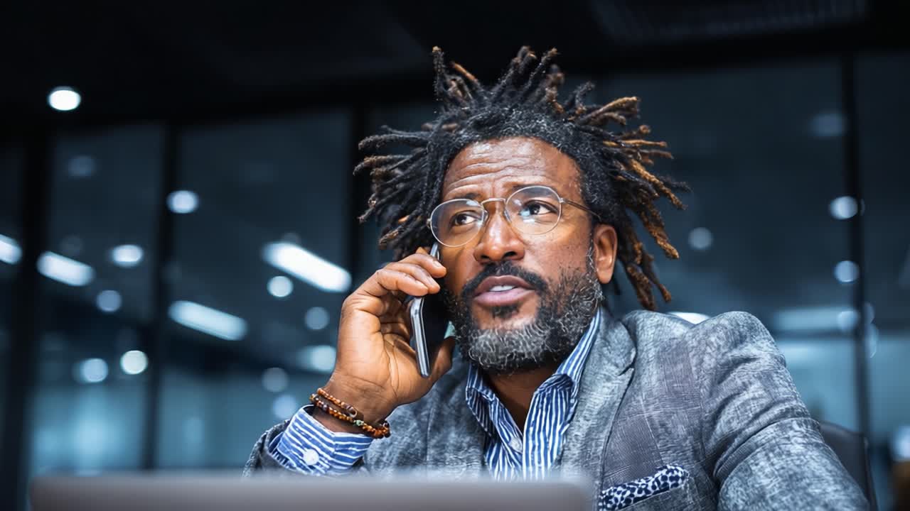 A Focused Business Professional Engaging in a Phone Call While Working in a Modern Office Environment, Showcasing Leadership and Communication Skills