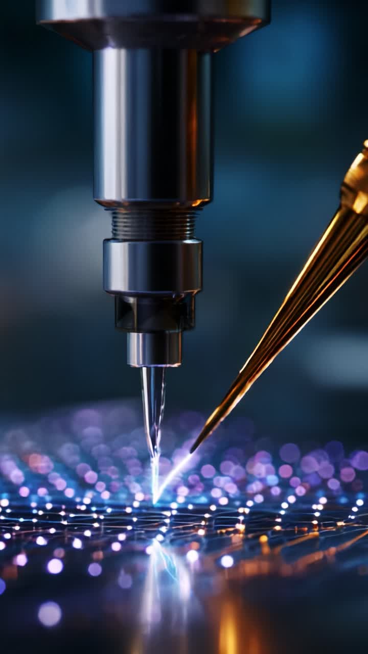 Precision Laser Technology: Close-Up of Laser Engraving Process on a Surface with Glowing Patterns, Showcasing Innovative Manufacturing Techniques