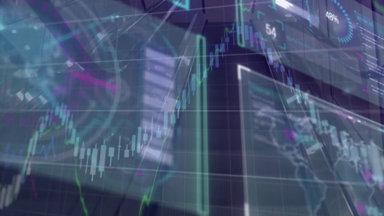 animación de la interfaz con el procesamiento de datos financieros contra la escalera mecánica.