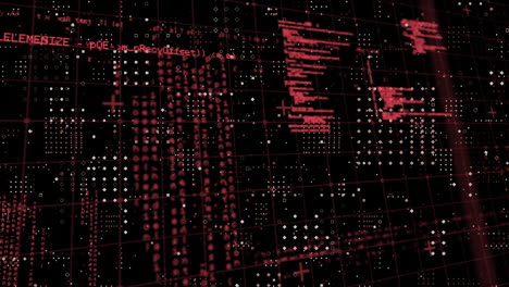animación del procesamiento de datos a través de la red de cuadrícula contra el patrón de puntos de filas en fondo negro.