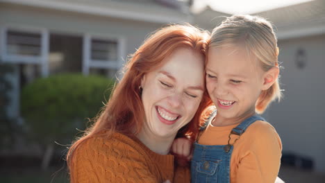 happy, smile and mother hugging her child