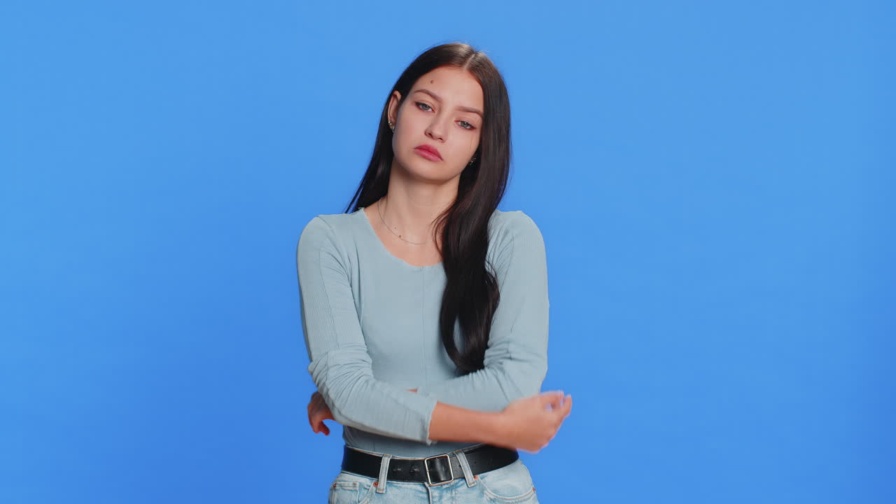 Woman tired bored expression exhausted of tedious story not interested in communication talk