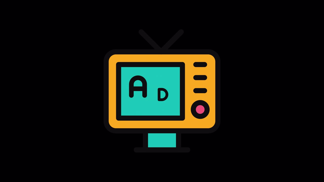 Icono animado de TV retro mostrando texto publicitario