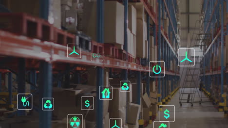 animación de los iconos ecológicos de procesamiento de datos en el almacén