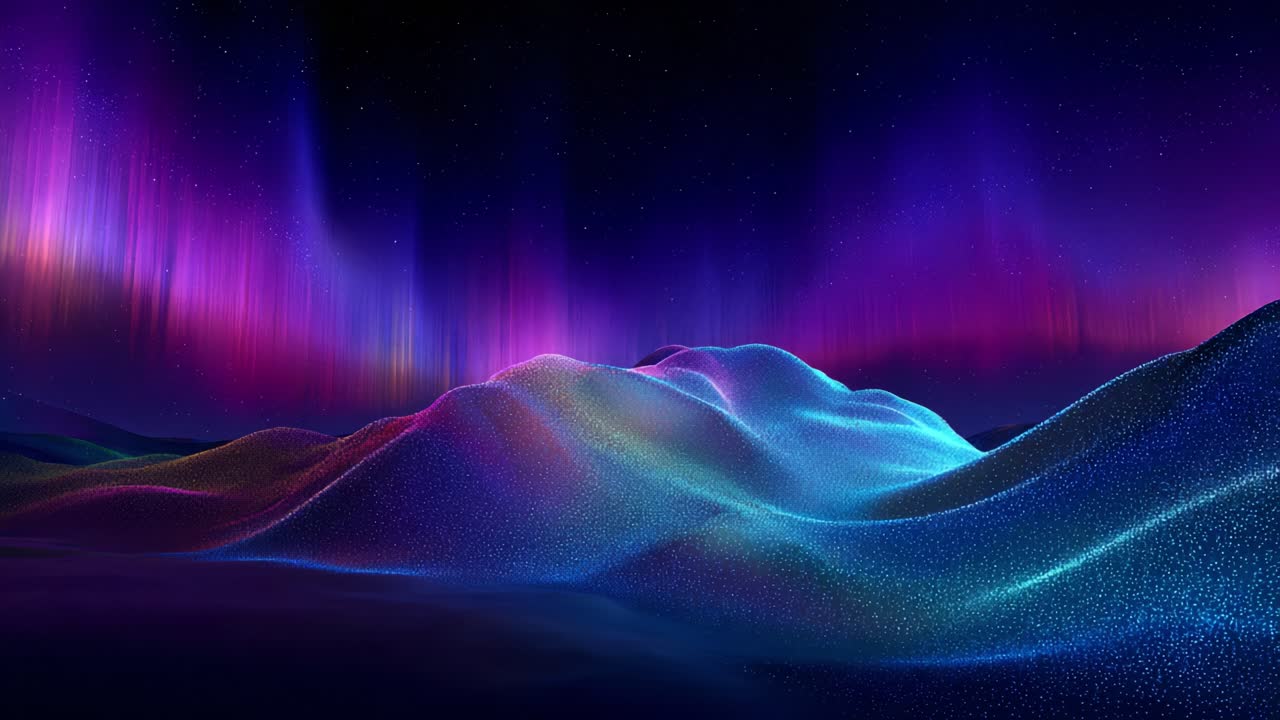 A Surreal Landscape Depicting Vibrant Colors and Ethereal Lights, Capturing a Hypnotic Harmony Between Nature's Beauty and Artistic Imagination in a Cosmic Setting