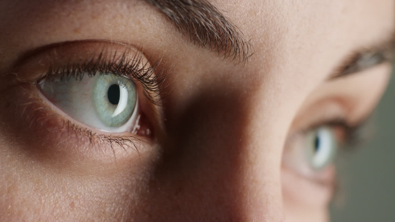 가까운 파란 눈  ⁇ 박이는 아름다운 자연색 건강한 시력 개념