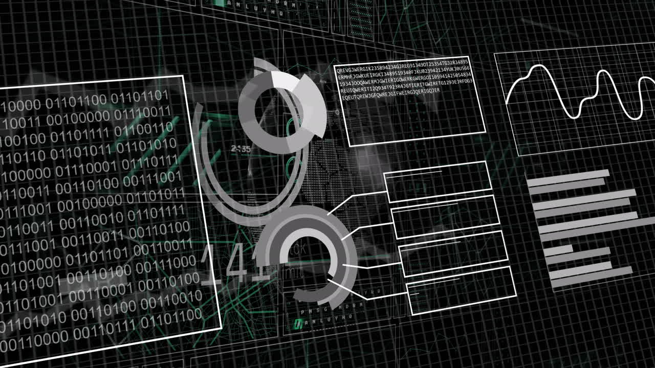 animación del procesamiento de datos financieros en el fondo de la cuadrícula