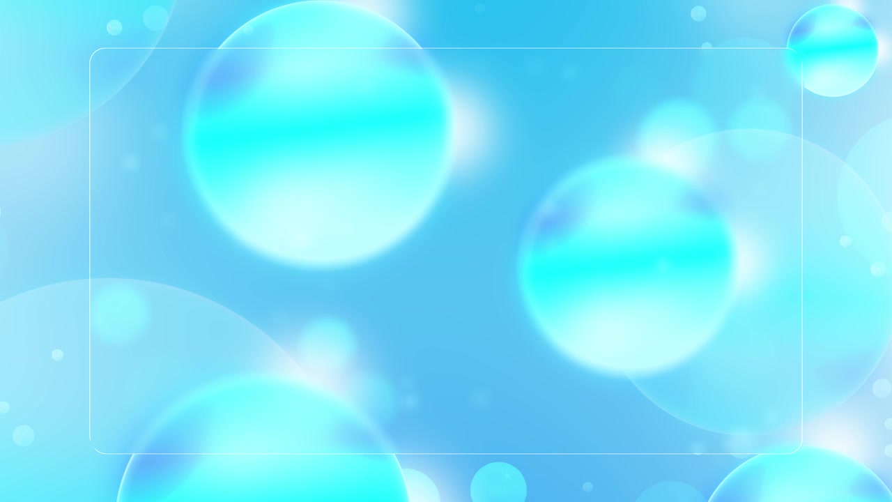 Cornice rettangolare astratta a bolle blu tenue bagliore pastello spazio pulito per il testo bokeh delicato video di auguri