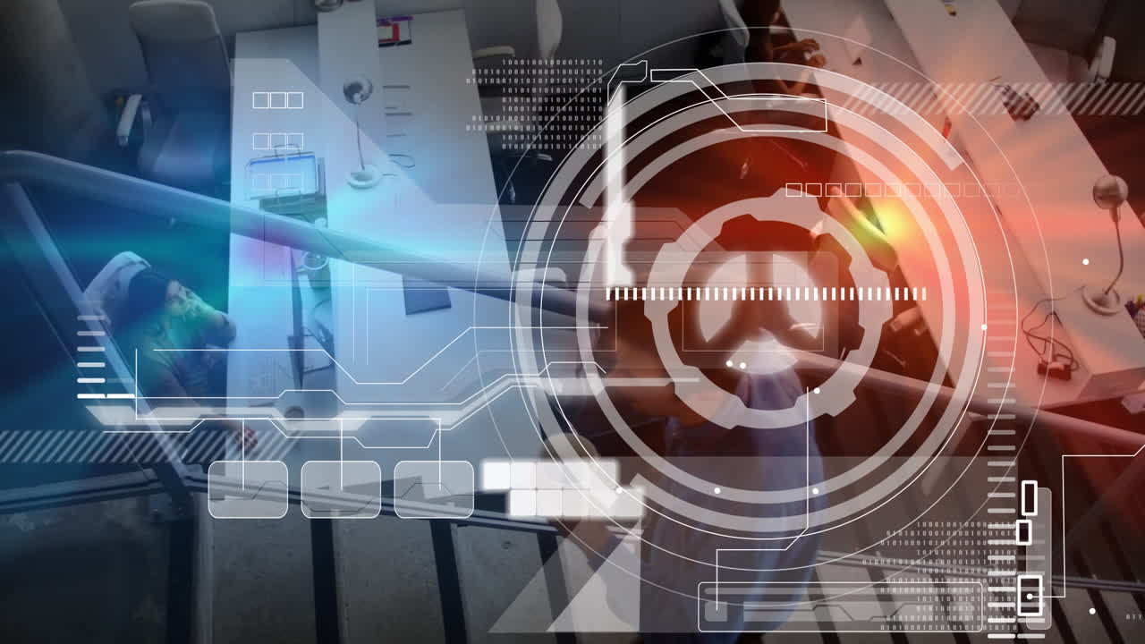 animación de escaneo de alcance sobre diversas personas de negocios en la oficina