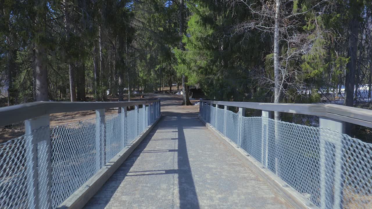 아름다운 노르웨이 숲의 다리를 건너