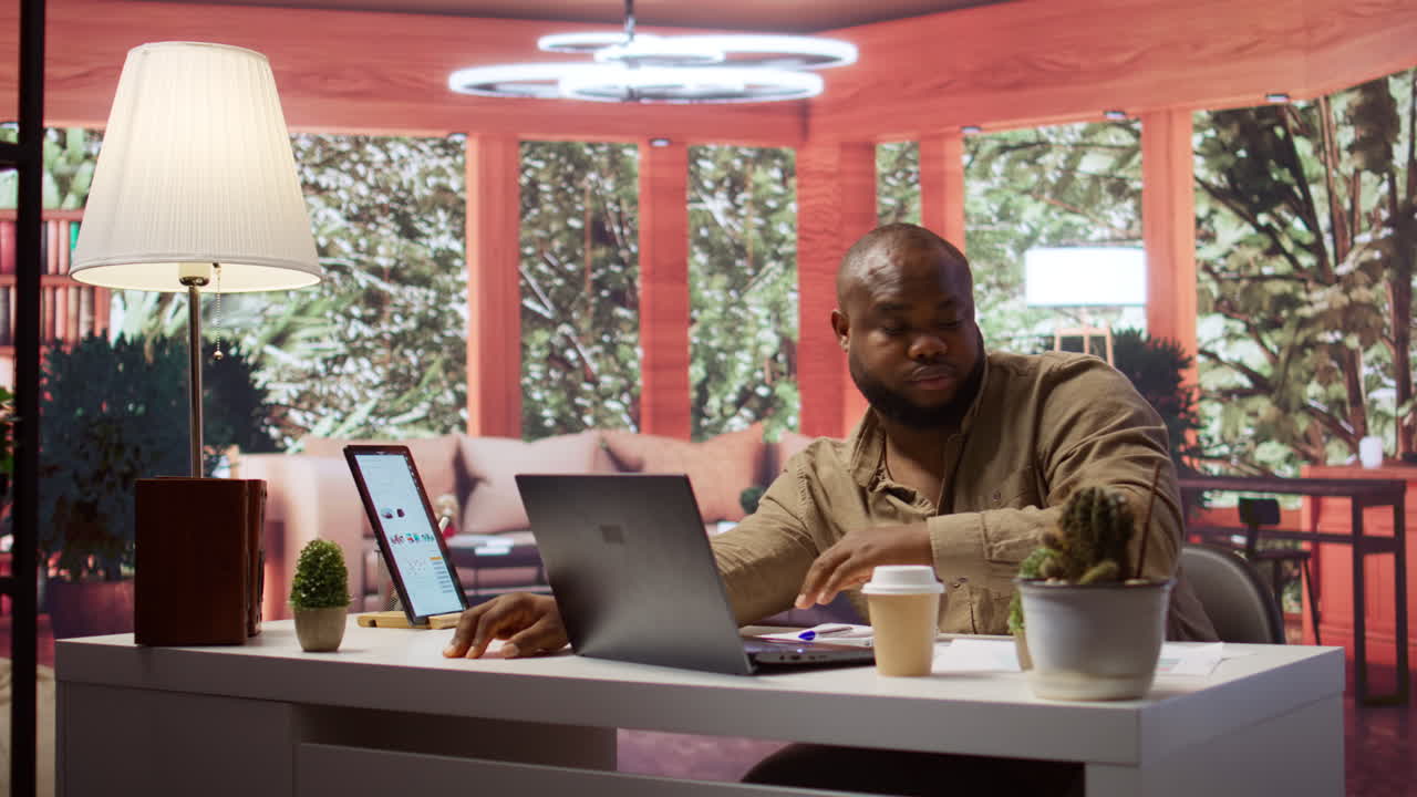 Entrepreneur sleeping on his home office desk after stressful analysis