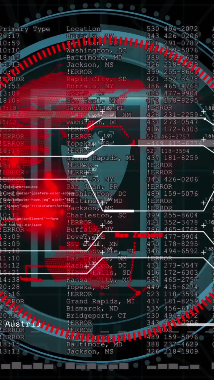 Animation of digital interface with data processing and globe over black background