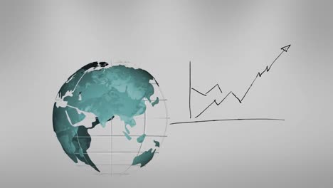 Animation-Des-Sich-Drehenden-Globus-Und-Handgezeichnete-Statistiken-Auf-Grauem-Hintergrund