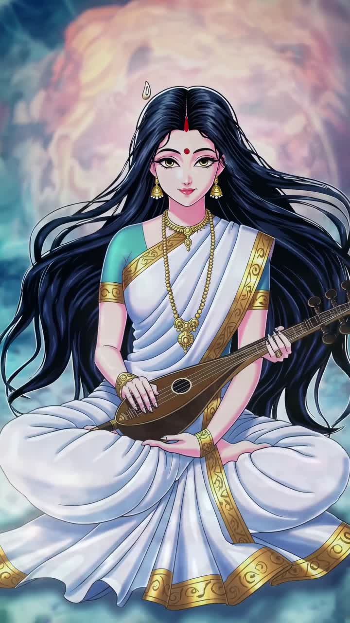 Illustration of an Indian Goddess playing a Veena