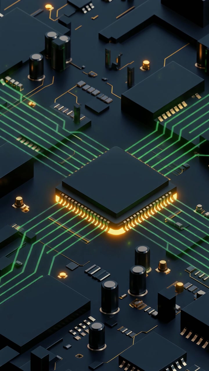 Digital datastrøm gennem en centralprocessor på et kredsløbskort