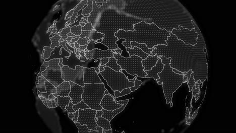 Alfa-Del-País-De-Kuwait-Para-Editar-Tecnología-De-Análisis-De-Datos-Girando-El-Globo,-El-Video-Cinematográfico-Muestra-Un-Globo-Digital-Girando,-Acercándose-Al-Alfa-Del-País-De-Kuwait-Para-Editar-La-Plantilla