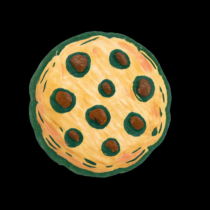 Illustrazione animata di un biscotto con gocce di cioccolato che ruota